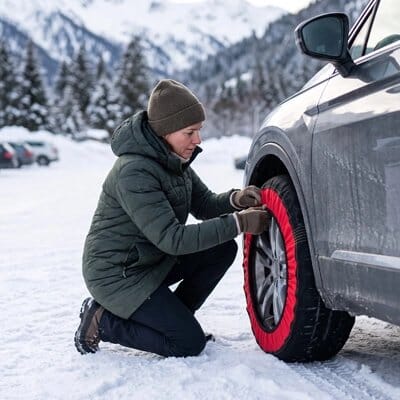 Chaussette neige voiture​ femme a genoux