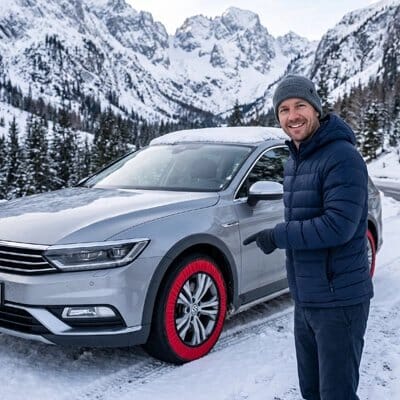 Chaussette neige voiture​ homme debout