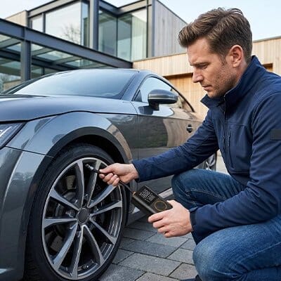 compresseur pneu voiture bleu