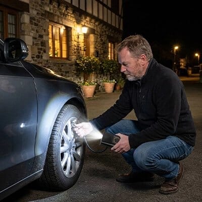 compresseur pneu voiture nuit