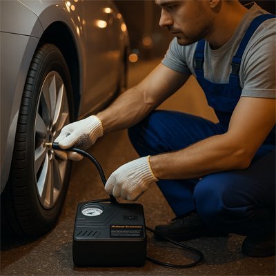 Gonfleur pneu voiture homme gonfle