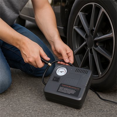 Gonfleur pneu voiture mise en place