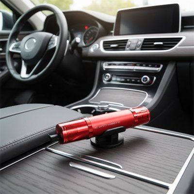 MARTEAU BRISE VITRE VOITURE CONSOLE ROUGE