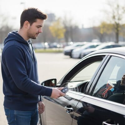 VOITURE ALARME Homme ouvre voiture alarme